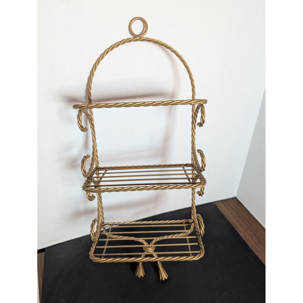 MCM 3 Tier Twisted Rope Metal Wall Shelf Hollywood Regency/Homco Style